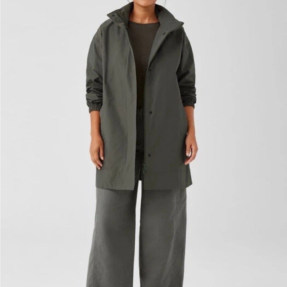 Eileen Fisher Stand Collar Jacket in Dark Gray Organic Cotton/Nylon Size XL